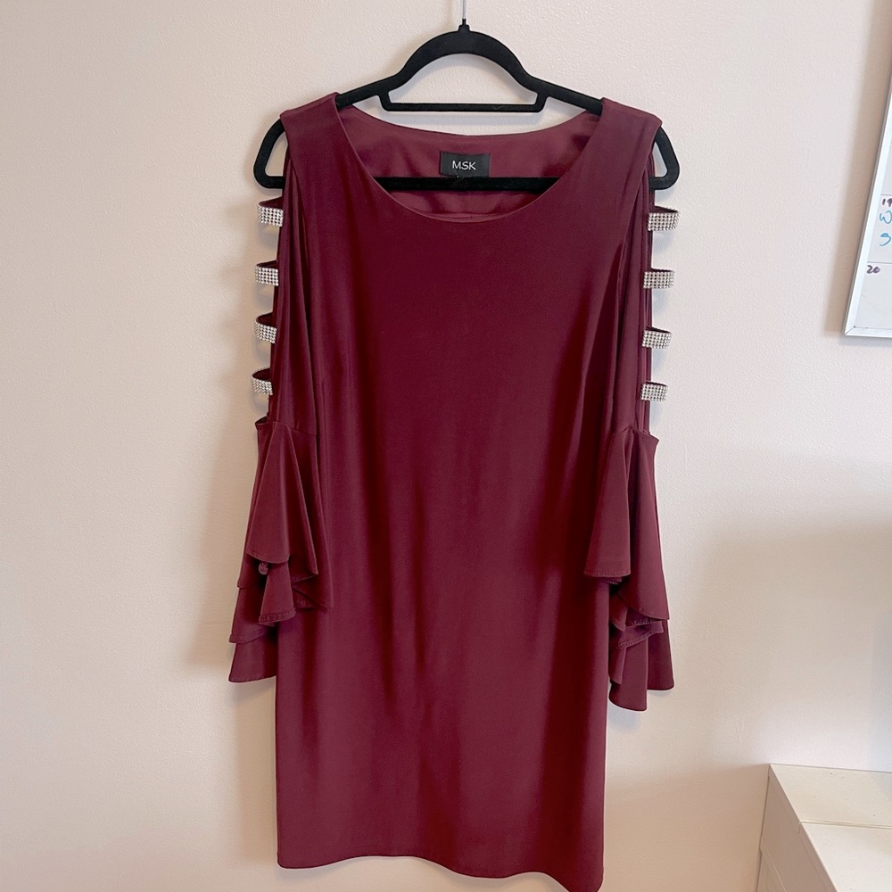 Maroon dress with sparkle sleeves